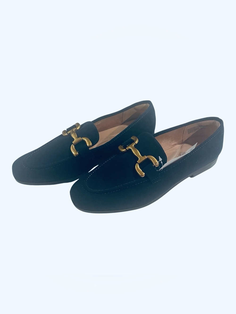 Time & Tru Navy Blue Loafers Women’s 9.5 Gold Bit Flats Faux Suede Preppy NWT